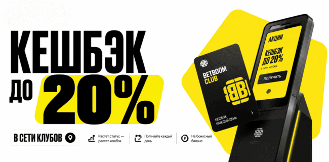 Акция BETBOOM — «Кешбэк до 20%» каждый день